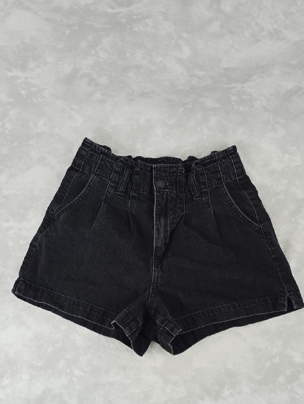 American Eagle Outfitters Black High-Rise Paperbag Denim Shorts